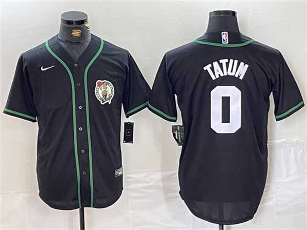 Men%27s Boston Celtics #0 Jayson Tatum Black With Patch Stitched Baseball Jersey